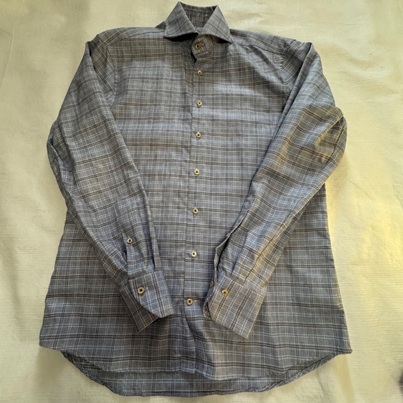 Stenstroms Sweden Stylish Blue Plaid Men's Button Down Shirt 15.5 Medium - Picture 9 of 11